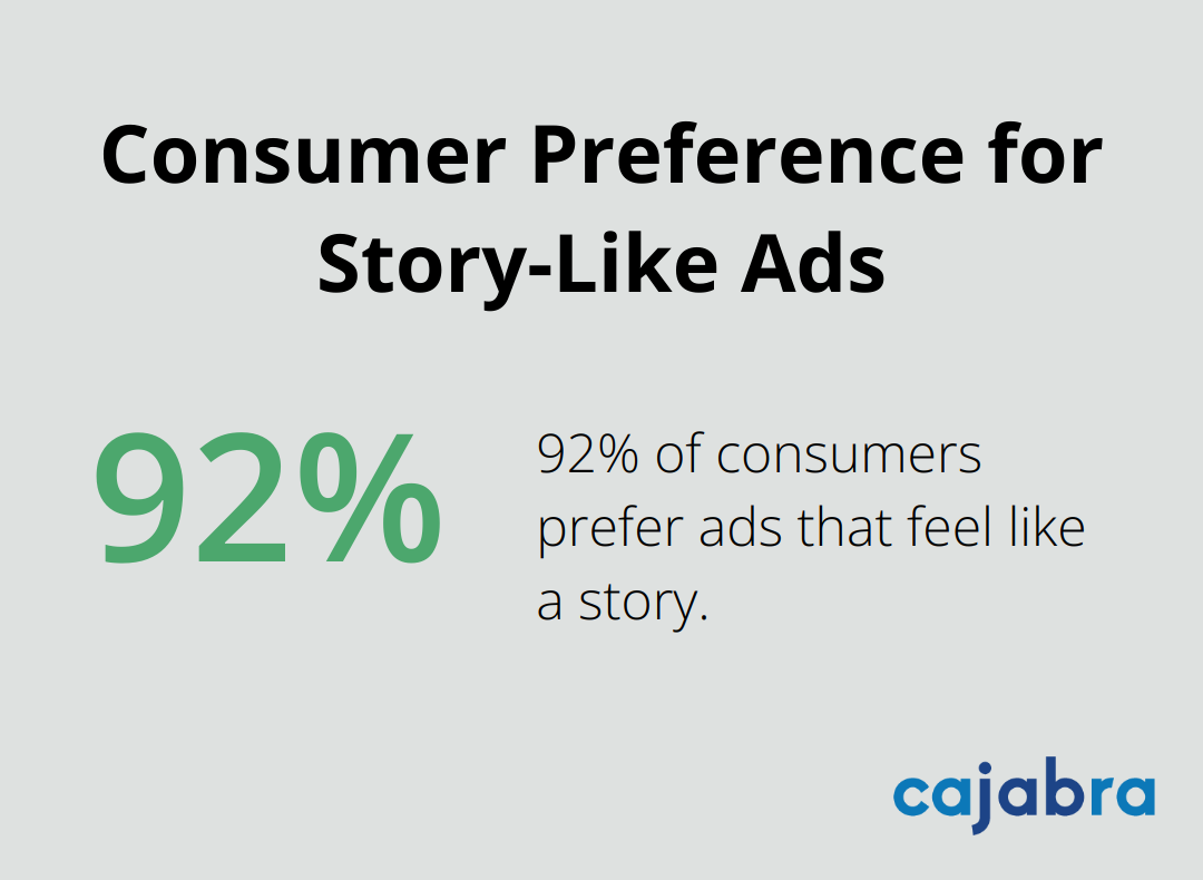 Pie chart showing 92% of consumers want brands to make ads that feel like a story