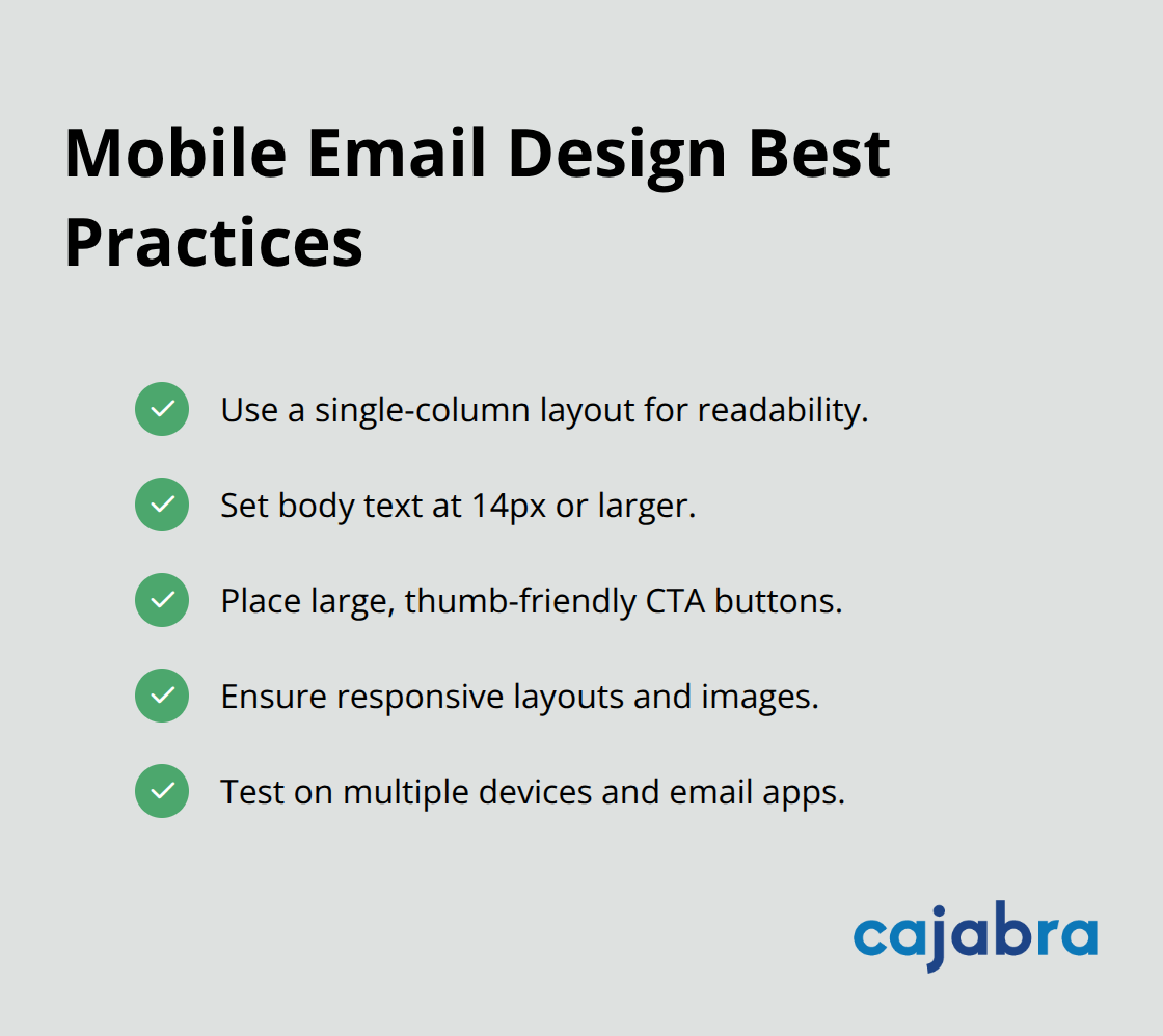Checklist of mobile optimization tips for accounting email campaigns.
